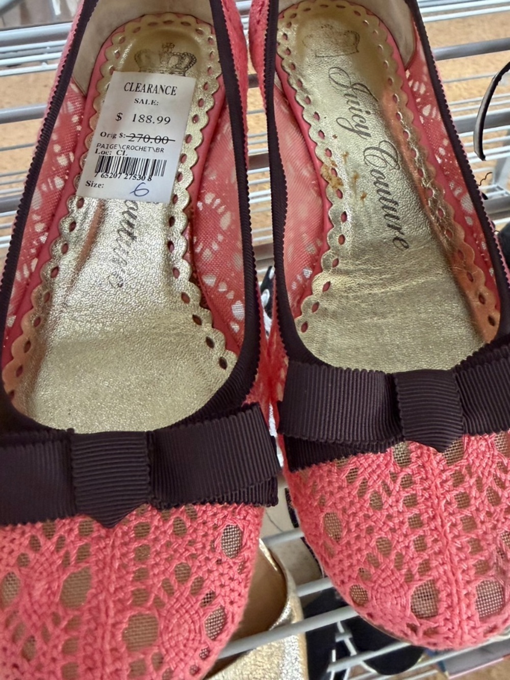 Vintage juicy couture Coral Crochet Ballet Flat with Gold Insole! 6